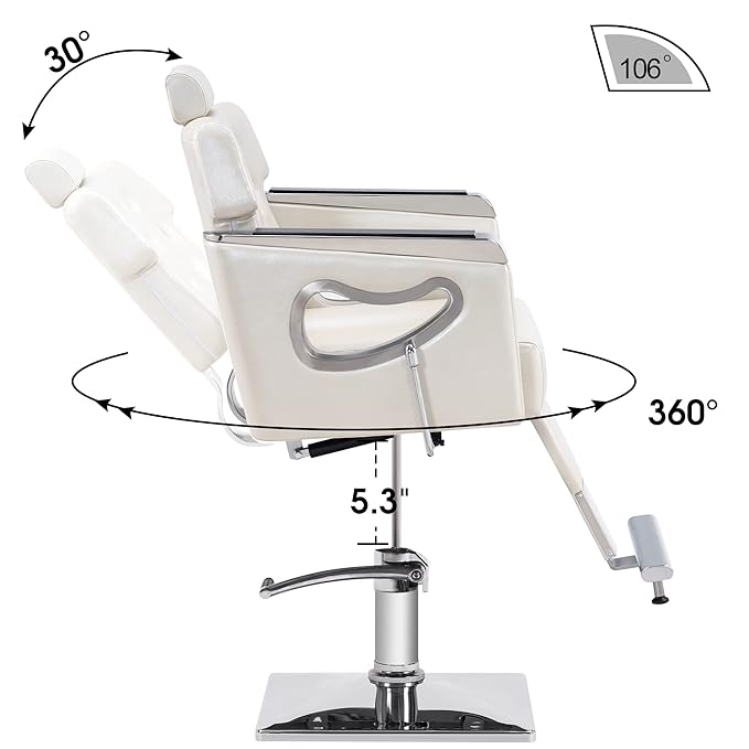 BarberPub Barber Chair Reclining Salon Chair for Hair Stylist, Antique Hair Spa Salon Styling Beauty Equipment 8132(Champagne)