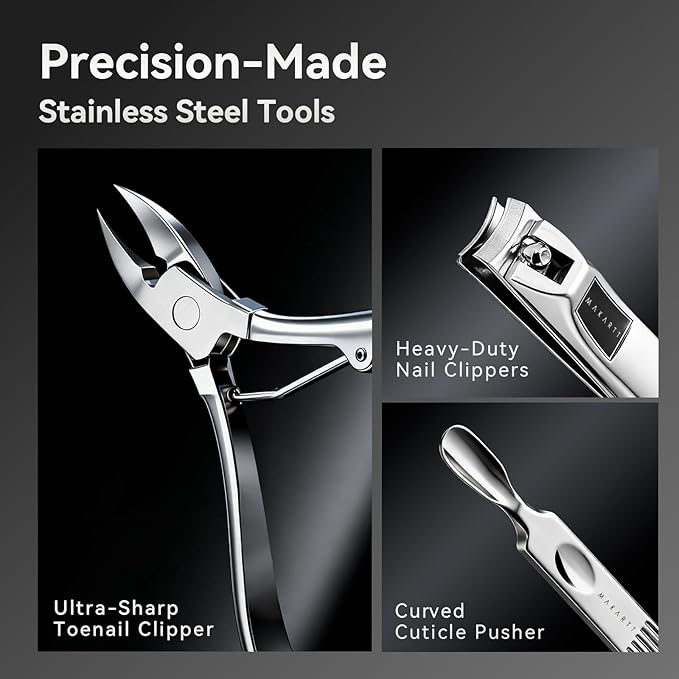 Makartt Manicure Kit: Professional Nail Care Clippers Set - 11 pcs Stainless Steel Tavel Women Men Fingernail Grooming Tool with Portable Black Leather Case