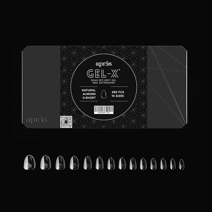 Apres Gel-X® Almond Box of Nail Tips | 280 Gel-X Tips, Soft Tips, 14 Sizes 00-9 | Half-sizes Included (Natural Almond Extra Short, 280 Count)