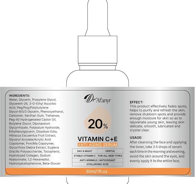 Vitamin C Serum for Face with Hyaluronic Acid & Vitamin E - Brightening Anti-Aging Serum to Help Improve Appearance of Dark Spots for Sensitive Skin, Hydrates Firms Lifts and Smooths Wrinkles