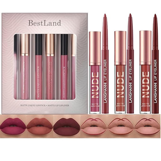 BestLand 6Pcs Matte Liquid Lipstick + Lip Liner