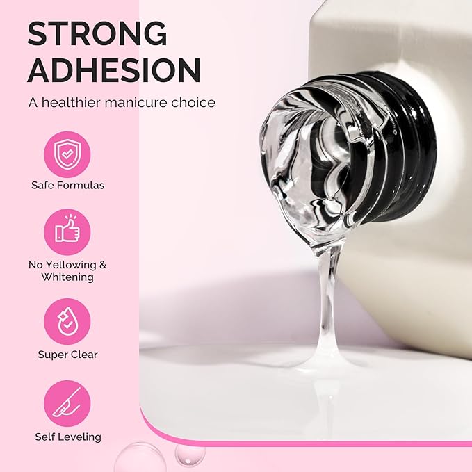 MelodySusie 3Free 5 in 1 Nail Glue Gel for False Nail Tips, NO Hema HPMA TPO, Super Sticky and Strong Adhesion, Rhinestone, Blooming Gel, Base Coat, UV Lamp Curing Needed,2 Pcs 15ml