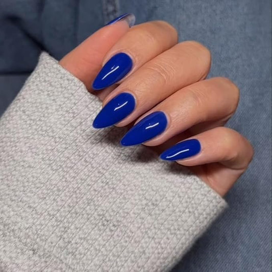 48Pcs Royal Blue Press on Nails Almond Fake Nails Glue on Nails Medium Length Almond Shaped Nails Press ons, Stiletto Nails False Nails for Women, Medium Almond Nails, Thick Natural Acrylic Gel Nails
