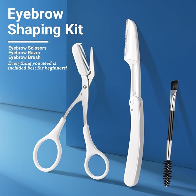 TsMADDTs Tweezers for Women Facial Hair, 8 in 1 Eyebrow Kit with Tweezers, Scissors, Razor, Brush with Travel Bag, Eyebrow Shaping Kit