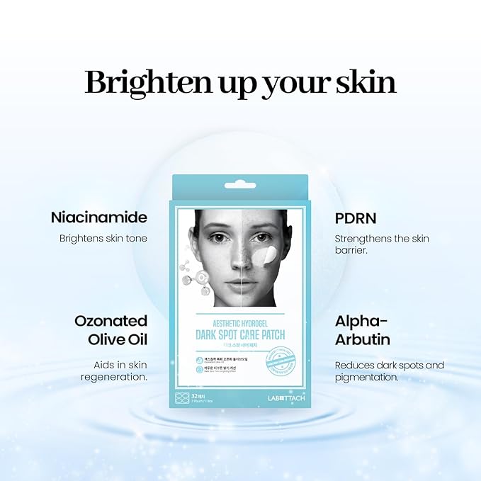 Dark Spot Care Patches – 32pcs | Labottach Korean Skincare Hydrogel Brightening Patch with Ozonated Olive Oil, Niacinamide, Alpha-Arbutin & PDRN | Skin Tone & Spot Care | Home Skin Routine