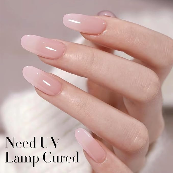 Double Rhythm Gel Polish Translucent Sheer Neutral Natural Light Milky Same Color Same Bottle 15ML Jelly Polish Art DIY at Home (Baby Pink-A1376)