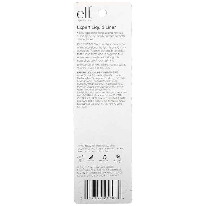 e.l.f. Liquid Eyeliner, High-pigment Liquid Eyeliner With Extra-Fine Brush Tip, Easy Glide Smudge-proof Formula, Midnight