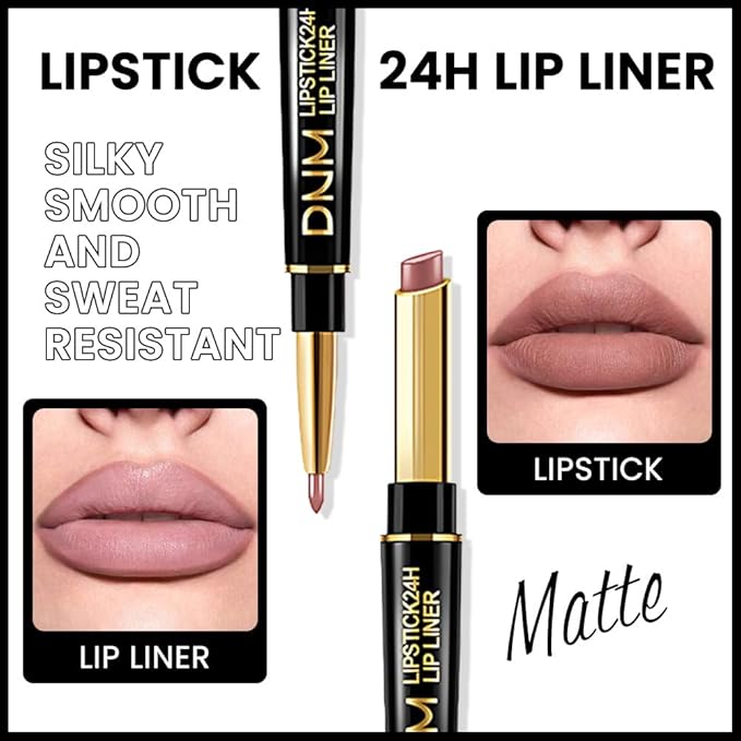2-in-1 Light Nude Beige Lip Liner & Lipstick Set Kit for Women, Matte Lips Kit with Lip Liner Lip Stains Long Lasting Waterproof 24 Hour Lipstick and Lip Liners Combo Lipliners Pencil Set 23