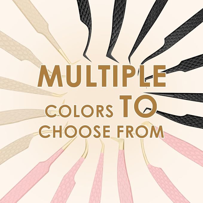 Beige Fiber Tip Lash Tweezers for Eyelash Extensions – L Shape 90-Degree for Volume Fan Making, Professional Precision Lash Extension Tweezers