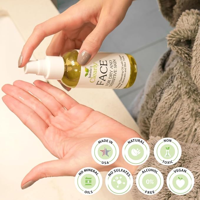 Isabella's Clearly FACE, Natural Deep Pore Cleansing Oil with Jojoba, Grape Seed, Vegan Squalane | Non-Comedogenic Makeup Remover and Face Wash | Water Free, Made in USA