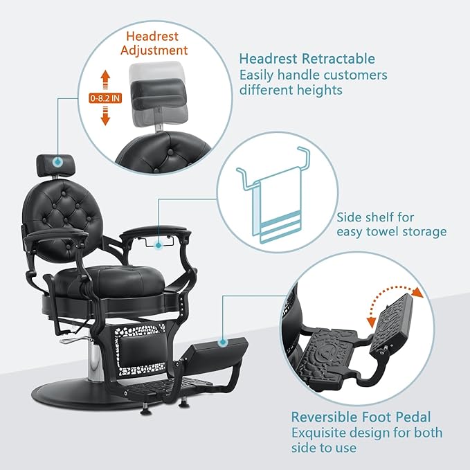 Barber Chair Hair Salon Chair,Heavy Duty 700 LBS, for Hair Stylist Barber Beauty Tattoo Massage(Black)