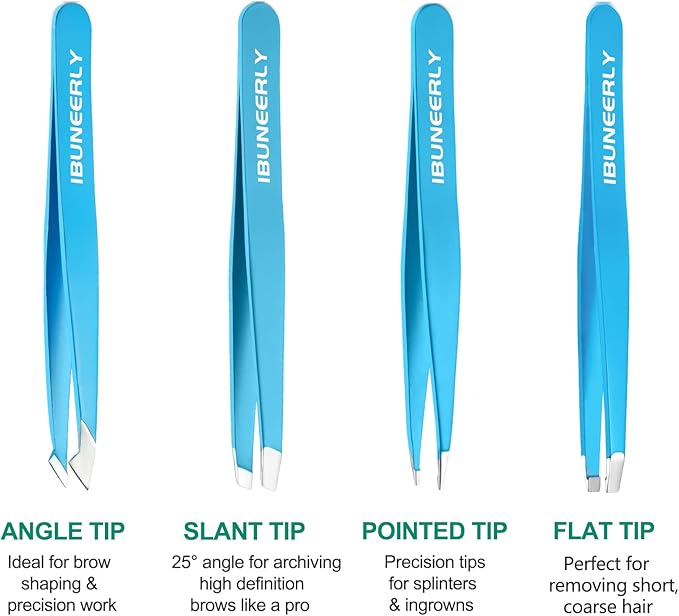 Eyebrows Tweezers Set, 4Pcs Stainless Steel Tweezers for Women with Travel Case, Great Precision for Ingrown Hair, Facial Hair and Splinter Removal