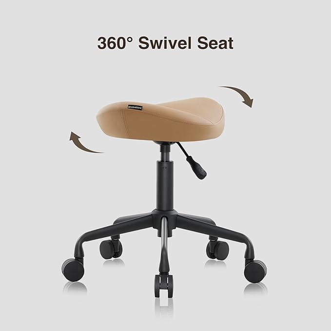 Ergonomic Saddle Seat Adjustable Pneumatic Hydraulic Drafting Swivel Rolling Stool Chair for Medical Hygienic SPA Massage Salon Home and Office - Hilo 508 (Tan, Standard)