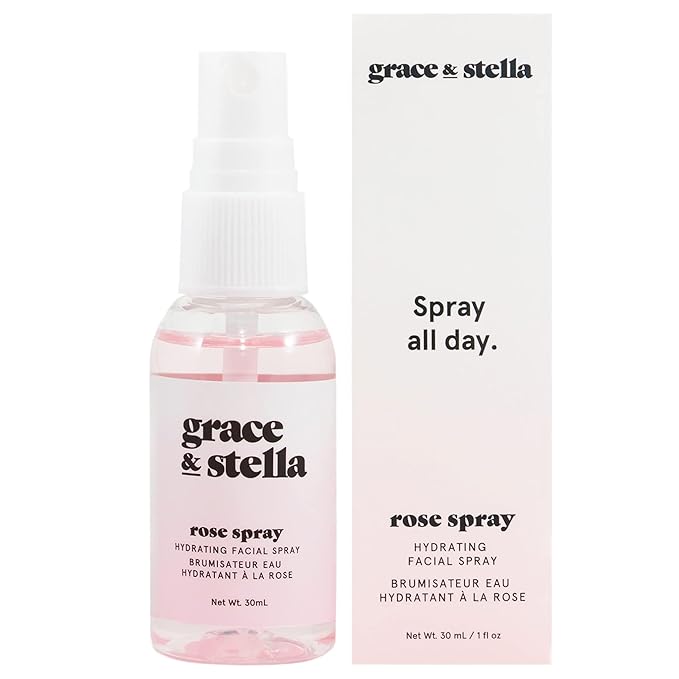 grace & stella Award Winning Rose Water Spray for Face with Glycerin & Aloe Vera - Travel Size (30ml) - Rosewater Face Mist for All Skin Types - Hydrating, Calming, Rejuvenating Facial Toner - Vegan