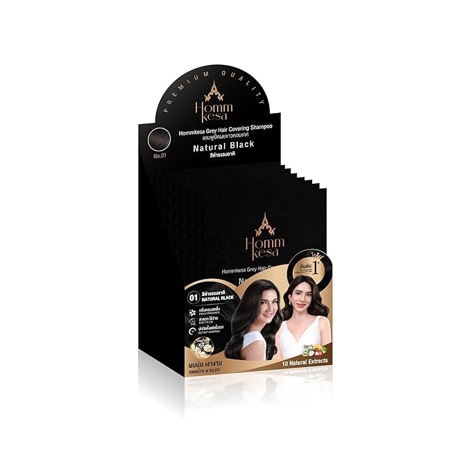 Grey Hair Covering Shampoo (6 Packet) – Premium 3-in-1 Hair Dye Shampoo For Grey Hair (Natural Black)