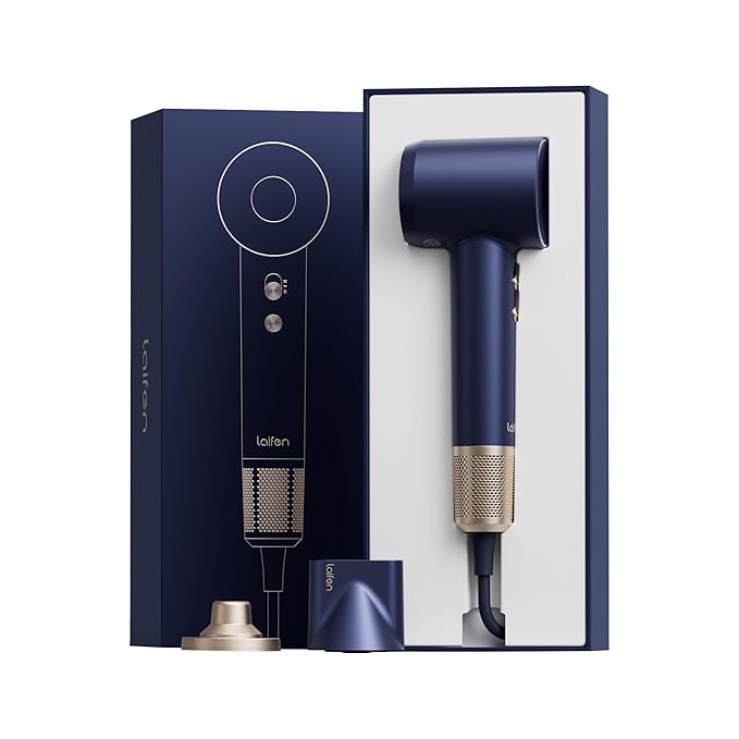 Laifen Premium High-Speed Hair Dryer Royal Blue Gift Box, Professional Ionic Portable Blow Dryer with 110,000 RPM, Lightweight, Low Noise, 360° Magnetic Styling Attachment, Wall Mount, Gift Bag