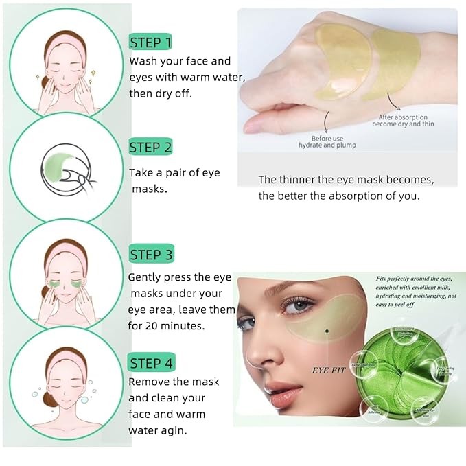 Eye Mask 60 Pcs, Under Eye Patches for Dark Circles and Puffiness, Lighten Fine Lines and Eye Bags,Water Replenishing Eye Treatment Mask (Avocado Eye Mask)