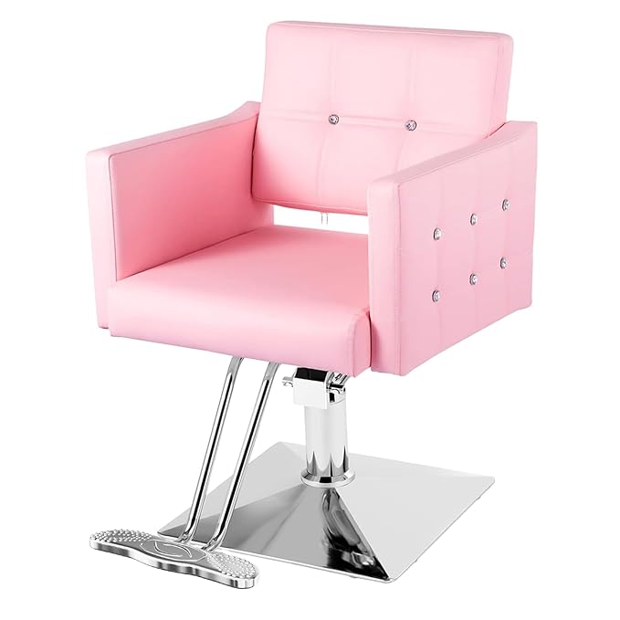 Pink Salon Chair for Hair Stylist, Height Adjustable Hydraulic Barber Chair 360 Degree Swivel, Beauty Spa Styling Hairdressing Braiding Armchair for Women (Pink)