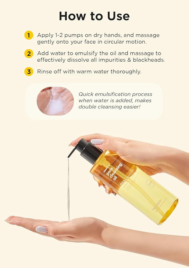 Hanskin Pore Cleansing Oil, Oil Cleanser for Face, Makeup Blackhead Sebum Remover, Korean Deep Pore Cleanser for Sensitive Skin [PHA] (10.14 oz)