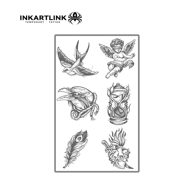 INKARTLINK Semi Permanent Tattoo, Creative party tattoos, beautiful and realistic designs, fun tattoo experience, cruelty-free, non-reflective, waterproof (Angel, Feather, Bird)