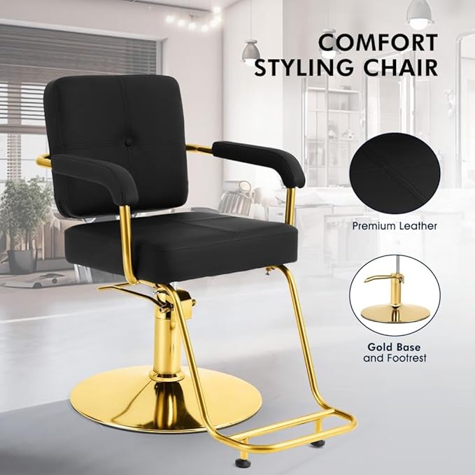 Artist hand Black and Gold Salon Chair Professional Stylist Chair with Heavy Duty Hydraulic Pump, 360 Degree Swivel Barber Chair, Spa Beauty Equipment Max Load Weight 330 Lbs