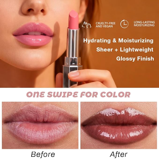 evpct Brown Honey Lipstick Tinted Lip Balm, Sheer Hydrating Shine Tinted Lipstick for Women, Moisturizing Lip Color, Nourishing Tinted Lip Balm Plumper Gloss Stain, Glossy Shiny Finish