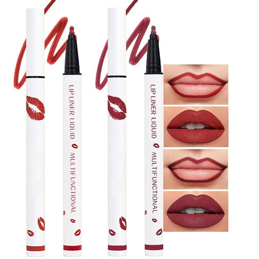 Kaely 2Pcs Dark Red Longwear Liquid Lip Liner Waterproof, 24 Hour Long Lasting Lip Liner Stain Marker Pen, 2-in-1 Matte Semi Permanent Lipliner & Lipstick, Vegan & Cruelty-Free, 01+06