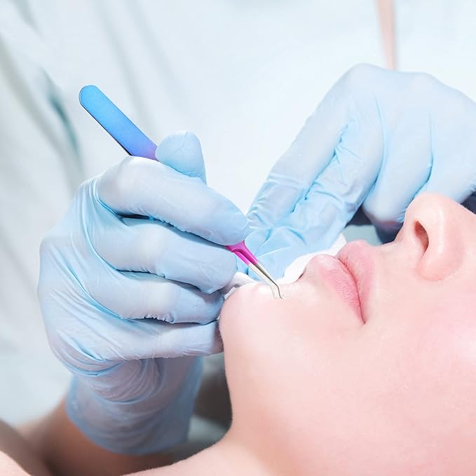 Honoson 3 Pcs Blackhead Tweezer Stainless Steel Pimple Tweezers Extractor Tool for Remove Zit Whitehead Pimple Bend Curved Tweezer Skin Blackhead Remover Tools(Rainbow Color)