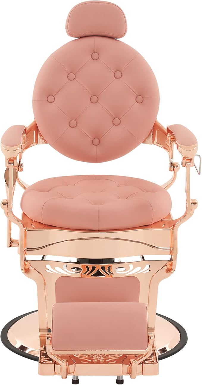 BarberPub Heavy Duty Metal Vintage Barber Chair All Purpose Hydraulic Recline Salon Beauty Spa Chair Styling Equipment 8914 (Pink with Pink Frame)