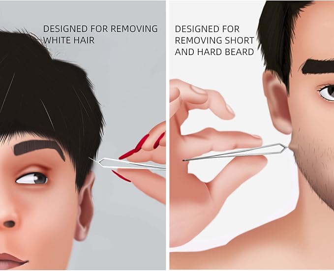 Beard Tweezers - Stainless Steel, Fine Hair Removal Tool, 5mm Tip, Clear Box 1Pack