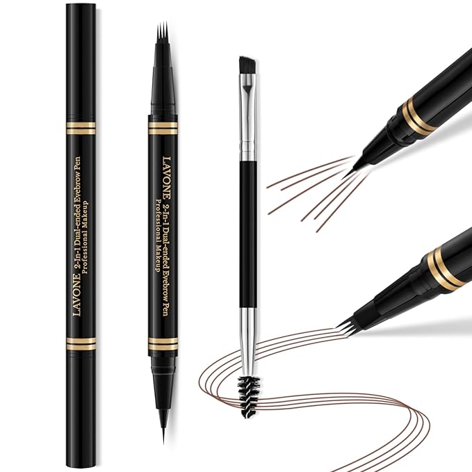 Eyebrow Pen,2-in-1 Waterproof Eyebrow Pencil with 4 Tip Microblading Brow Pen and Ultra-Precise Brow Pencil,with Dual-ended Eyebrow Brush,Eyebrow Makeup for Natural Looking - Dark Coffee