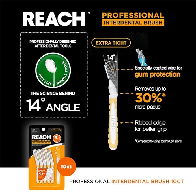 Reach Interdental Brush Cleaners, 0.7mm, Extra Tight, Sensitive Gum Protection, Plaque Remover for Teeth, Braces Flossers, Braces Brush, Dental Toothbrushes, Oral Care, 6 Pack, 10 Count