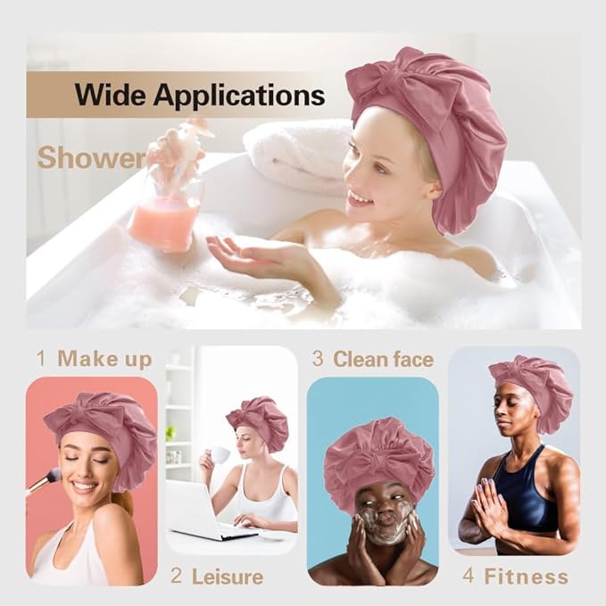 Silk Bonnet for Sleeping Women，hair bonnet for sleeping Silk Night Cap for Curly/Natural Hair Skin pink,Large