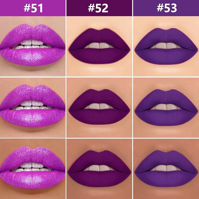 3Pcs 2 in 1 Lavender Dark Violet Purple Matte Lip Liner and Liquid Lipstick Stain Makeup Set for women, Long Lasting Smudge Proof Lip Tint Matte Finish Lip Gloss for All-Day Color Hold, Set24
