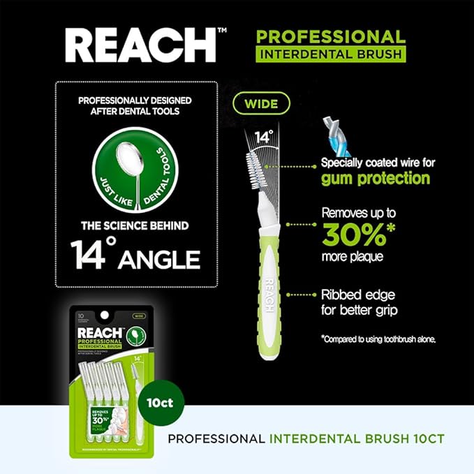 Reach Interdental Brush Cleaners, 1.3mm, Wide, Sensitive Gum Protection, Plaque Remover for Teeth, Braces Flossers, Braces Brush, Dental Toothbrushes, Oral Care, 6 Pack, 10 Count