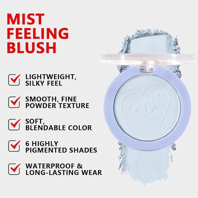 Matte Blush Powder for Cheeks, Cruelty Free Makeup – Long Lasting Natural Face Blusher Makeup, Lightweight Blendable Cheek Color Palette for Women All Skin Tones - #03 Pastel Blue