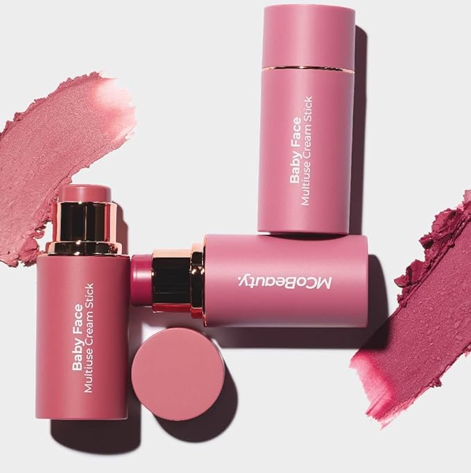 MCoBeauty Baby Face Multi-Use Cream Stick, Lou Lou Deeper Rose Tone Shade, Silky Smooth, Buildable Blush for Eyes, Lips & Cheeks, Vegan, Cruelty Free Cosmetics