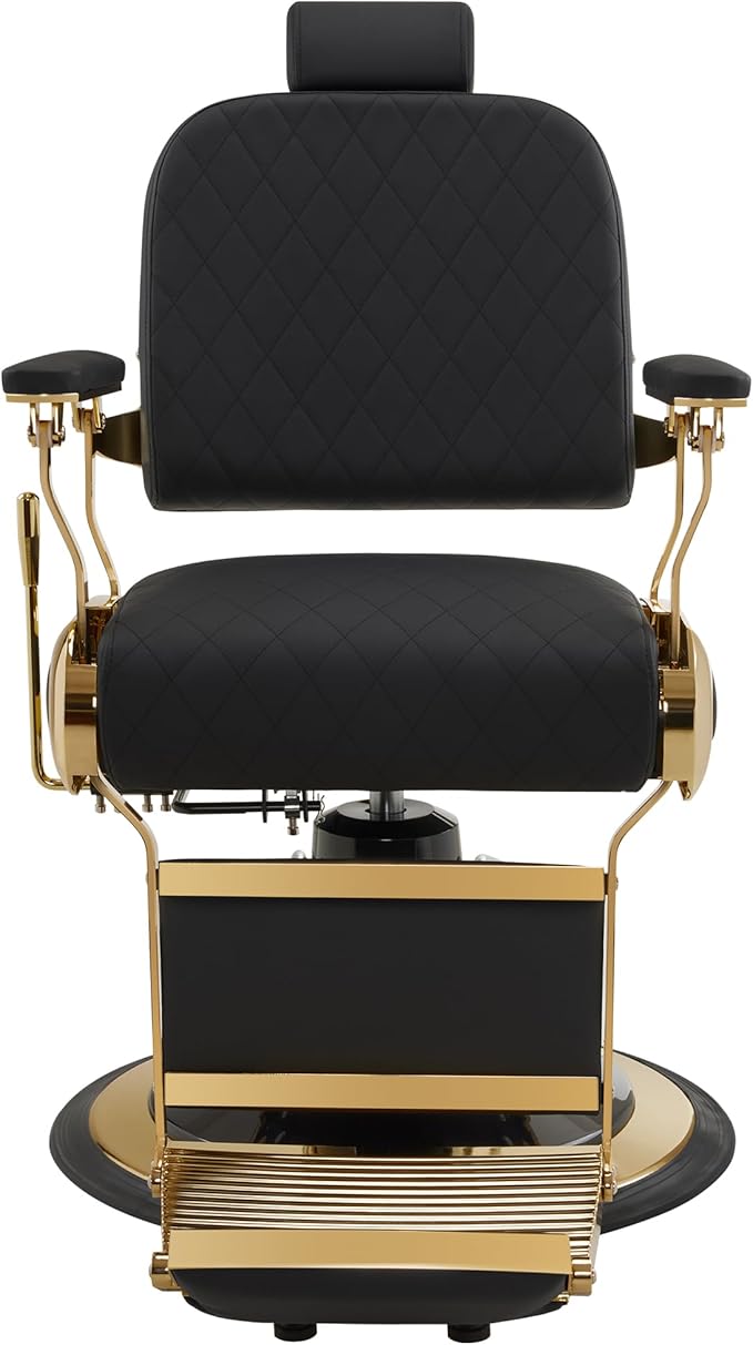BarberPub All Purpose Barber Chair with Heavy Duty Pump,Reclining Adjustable Swivel Hair Styling Chair for Hair Stylist, Home Salon,Barbershop Salon&Spa 9453 (Gold)