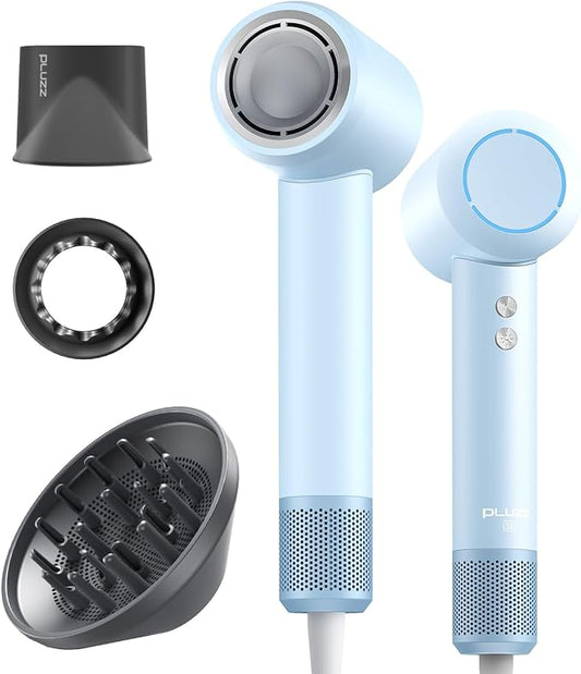 PLUZZ Ionic Hair Dryer with Diffuser, Professional High-Speed Blow Dryer for Women & Men, 110,000 RPM Brushless Motor Fast Drying & Low Noise, Thermo-Control, Lightweight & Compact for Home and Travel