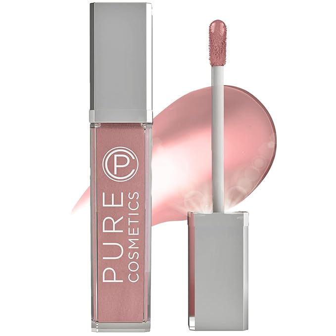 Pure Illumination Light-Up Lip Gloss with LED-Lit Applicator Brush + Side Mirror, Non-Sticky, Moisturizing Hydrating Lip Glosses with Lanolin, Jojoba Oil, & Vitamin E, In the Buff