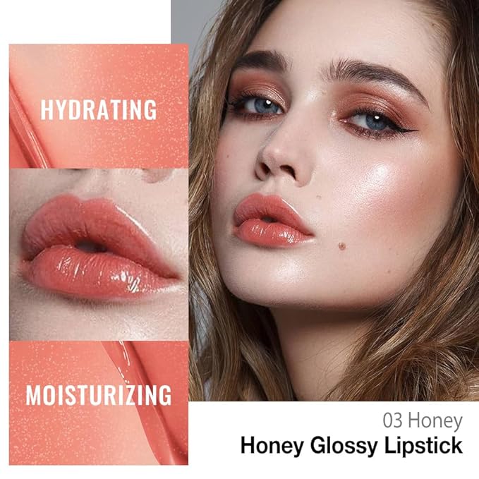 evpct Nude Honey Lipstick Tinted Lip Balm, Coral Sheer Hydrating Shine Tinted Lipstick for Women, Moisturizing Lip Color, Nourishing Tinted Lip Balm Plumper Gloss Stain, Glossy Shiny Finish, 03 Honey