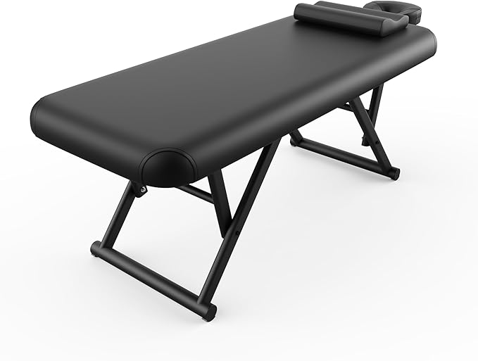 pouseayar Adjustable Massage Table with Face Pillow & Headrest, Sturdy and Solid, Silent and Easy to Adjust - Fixed Backrest, Black