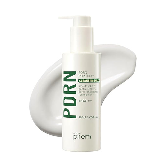 MAKE P:REM PDRN Pore Clay Cleansing Milk, Hydrating Gentle Face Wash for Sensitive Skin, Korean Face Wash, Milky Cleanser, 6.76 fl.oz. (200ml)