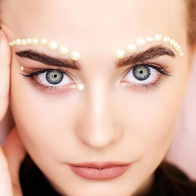 975Pcs Face Gems Hair Gems, Self-Adhesive Face Jewels Eye Jewels Rhinestones 3/4/5/6 mm DIY Face Gems Stick on, Hair Body Rhinestones Gems Crystals Pearls for Face Makeup, Crafts (Pearl_Beige)