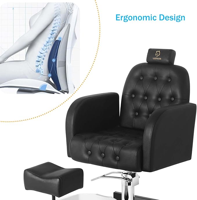 Reclining Pedicure Chair with Foot Massage Basin & Stool, Hydraulic Adjustable Pedicure Chair Station, 360° Rotation Beauty Spa Salon Unit Station Black