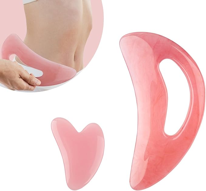 Body Gua Sha Tool Cellulite Guasha Tool for Body Large Body Massage Tools (Natural Resin) Lymphatic Drainage Tool Guasha Tool for Face，Back, Legs, Women's Body Shaping Tools (Pink)