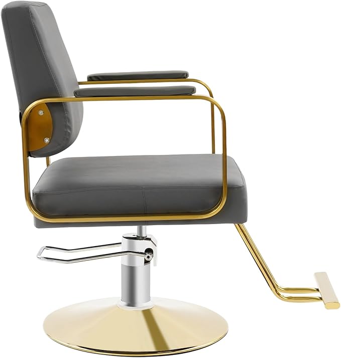 Barber Salon Chair, Hair Salon Chair for Hair Stylist for Barbershop Home Height Adjustable & 360° Swivel Styling Barber Chairs Spa Beauty Equipment, Max Load Weight 440Lbs (Grey+Gold)
