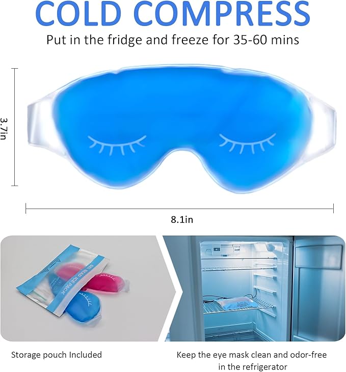 2 Pack Cold Cooling Eye Mask, Hot/Cold Reusable Ice Packs - Compress Therapy for Puffy Eyes, Skin Care, Headaches, Migraines, Stress Relief.