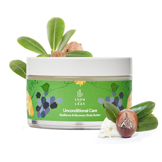 LUMA & LEAF Unconditional Care Whipped Body Butter – 5 fl oz Natural Shea Butter Body Cream with Grapeseed Oil, Tasmanian Pepperberry & Vitamin E – Ideal for Deep Hydration & Scar Repair
