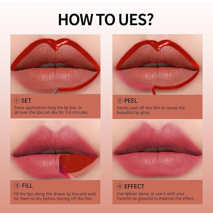 2-In-1 Peel Off Lip Stain Matte Finish Lip Liner Tattoo Peel-off Lip Tint, Long Lasting All Day Lip Masque Waterproof Smudge-proof Transfer-proof, (4#+5#Combination Pack,rose+terracotta)